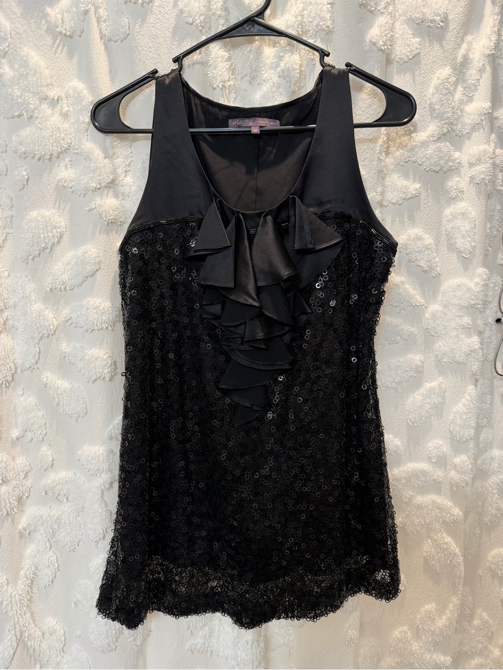 Halé Bob sequin ruffle tank top with ruffled neckline